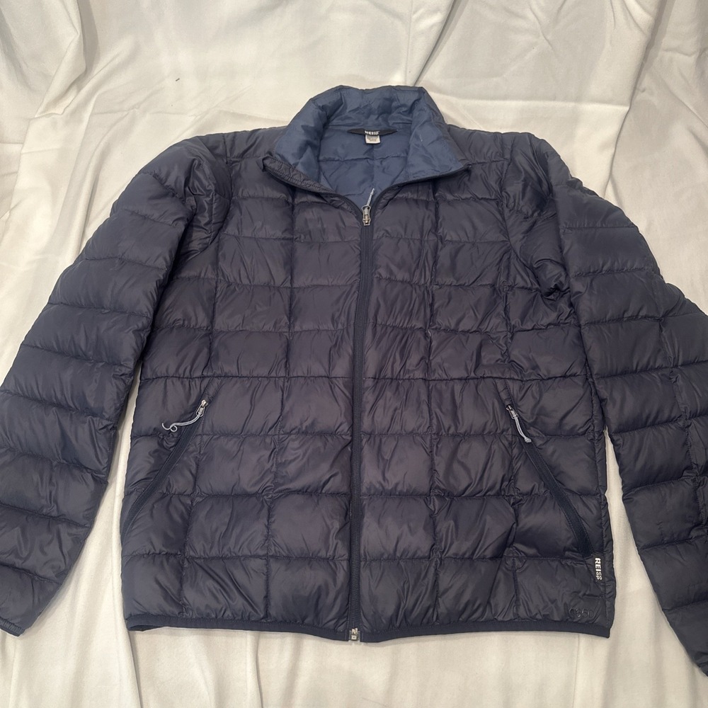 REI Co-op 650 Down Jacket Mens Medium Blue Puffer Insulated Full Zip Lightweight